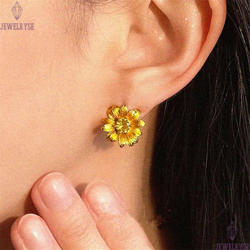 fashion gold sunflower stud earring AAA cubic zirconia for woman party travel designer earrings ear clip jewelry S925 silver needle daily outfit women