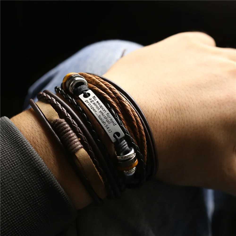 WESTBULL 3 Pcs/Set Multilayer Leather Bracelets For Men Cross Charm Homme Bangles Gift Jewelry W251206