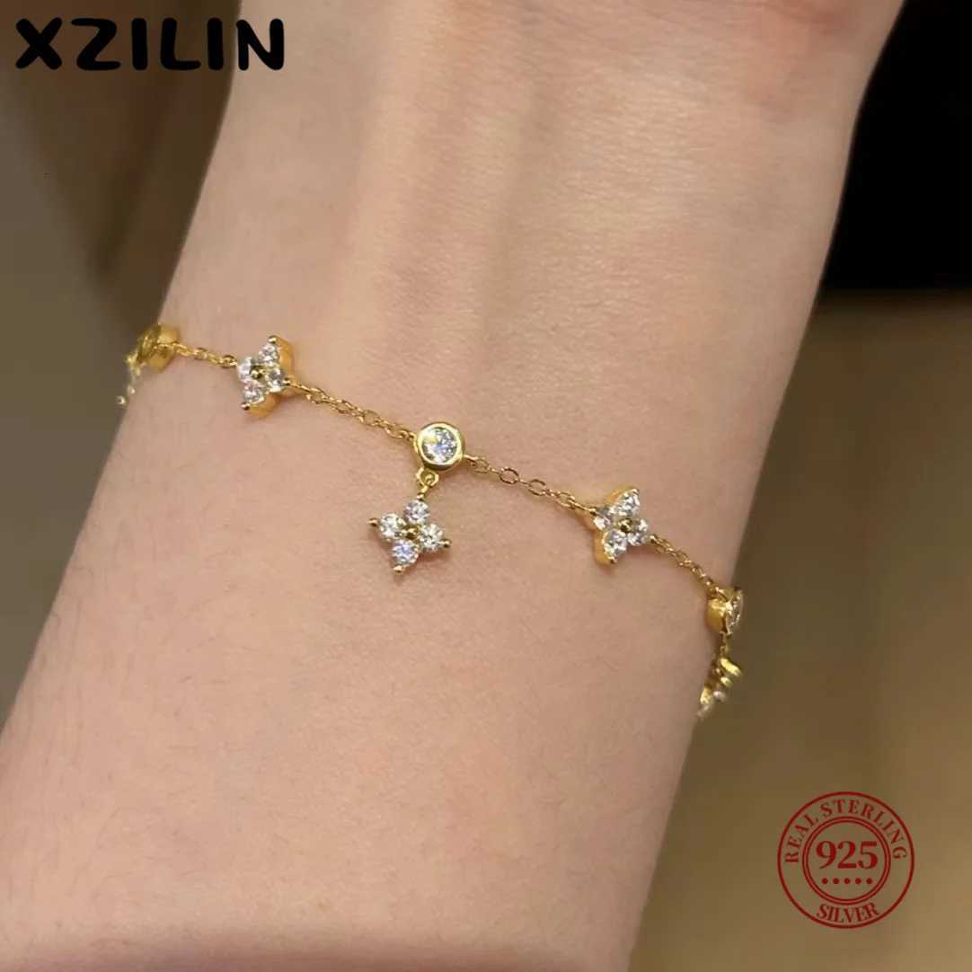 XZiLin S925 Sterling Silver Plated 18k Gold Bracelet Korean Design Temperament Zircon Flower Bracelet for Women Jewelry Gift W251206