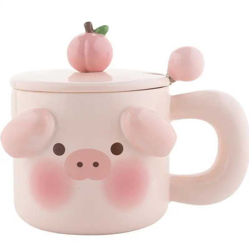 Cute coffee cup ceramic cup girl with lid spoon milk breakfast cup mug birthday gift water cup M251206 - view 4