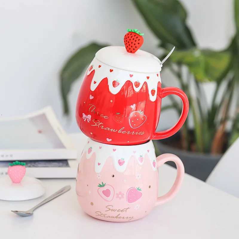 Fruit Strawberry Ceramic Mugs Pink Girl Heart Art Small Fresh Water Bottle Office Business Belly Cup Cute Coffee Drinkware Mug M251206 - view 4