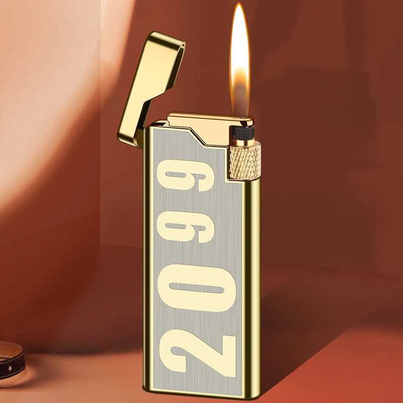 New Personality Portable Metal Slender Wheel Lighter Butane Gas Open Flame Lighter Mini Cigarette Lighter Gadget Mens Gift H251206