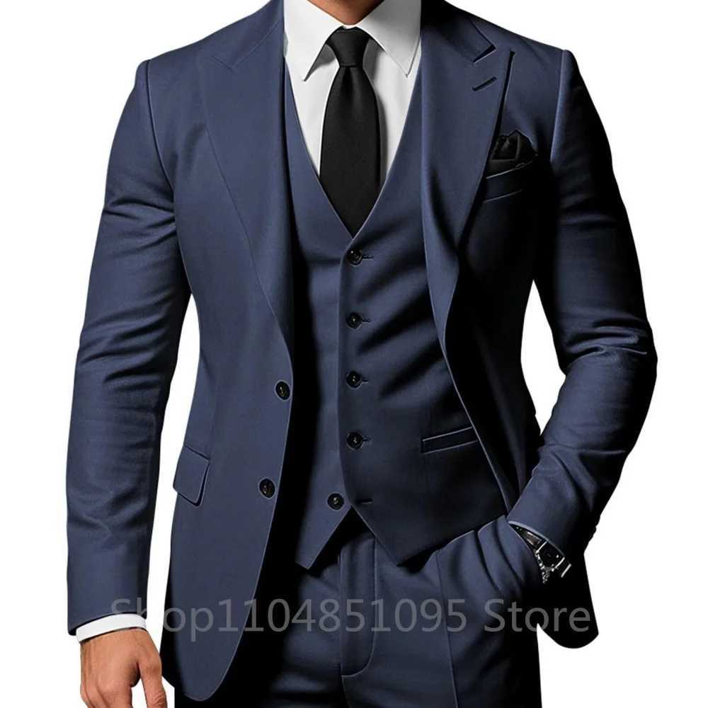 3 Piece Mens Wedding Suits Formal Groom Tuxedo Prom Party Male Fashion Clothing Set with Peak Lapel Jacket Pants Vest M260313
