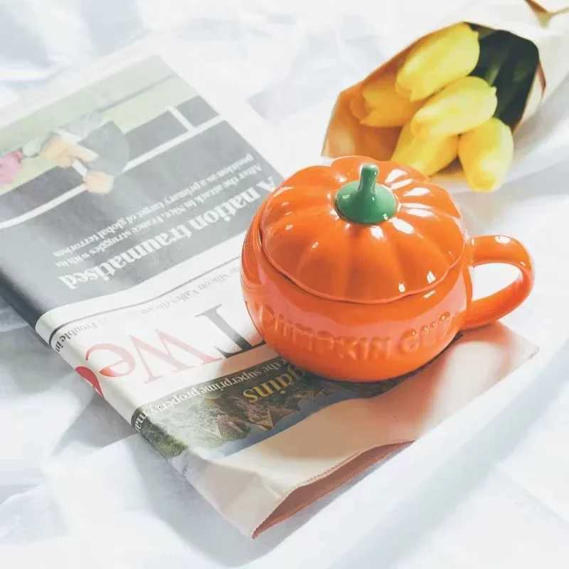 Pumpkin Mug Ceramic with Lid with Spoon Coffee Cups Milk Tea Breakfast Creative Handle Design Gift Drinkware Kitchen Halloween M251206 - view 3
