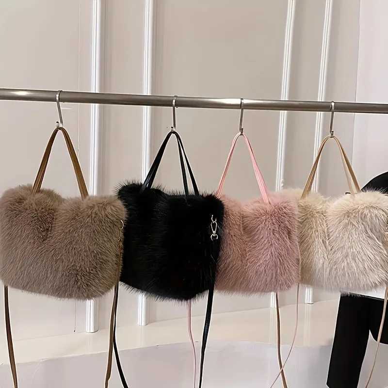 Chic Faux Fur Handbag with Detachable Strap Casual Formal Occasions Womens Tote Bag Stylish Fur Plush Shoulder Crossbody BagT251206