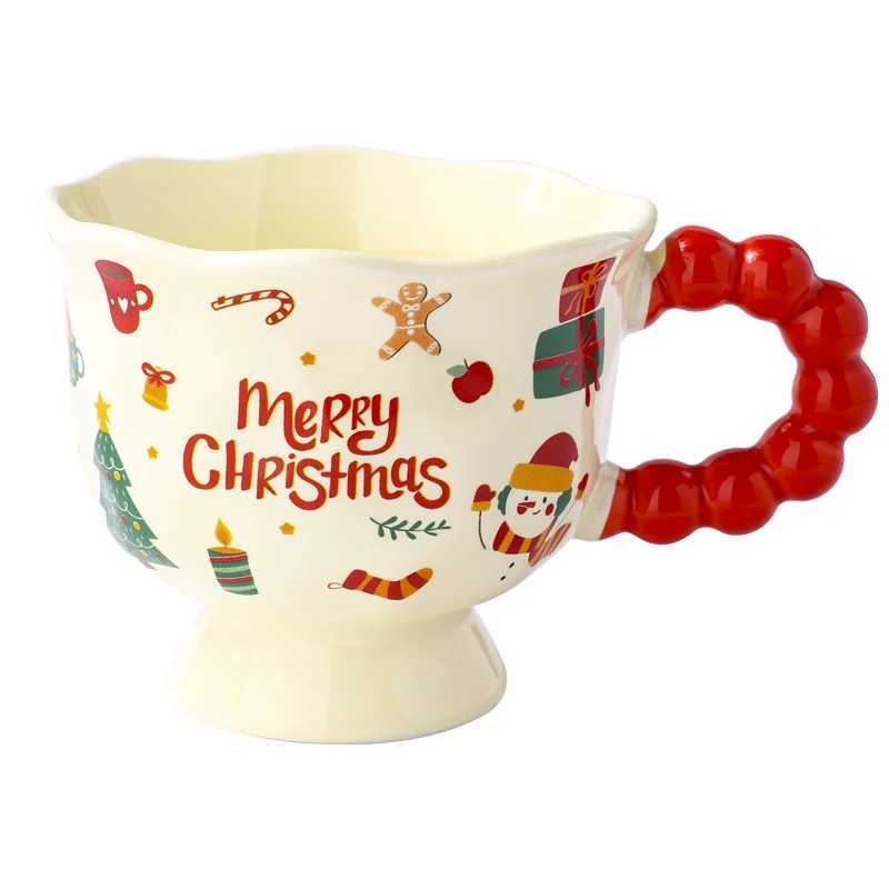 1pc Creative Santa Claus Cartoon Ceramic Cup Souvenir Mug Christmas Petal Cup Shaped Gift Suitable for Home and Office Use M251206 - view 3