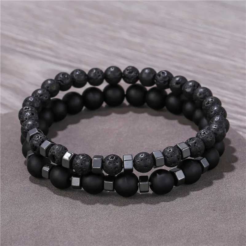 2pcs/set Beaded Bracelet Men Lava Stone Agate Tiger Eye Bead Charm Men Women Bracelet Sets Jewelry Best Gifts Pulsera Hombre W251206