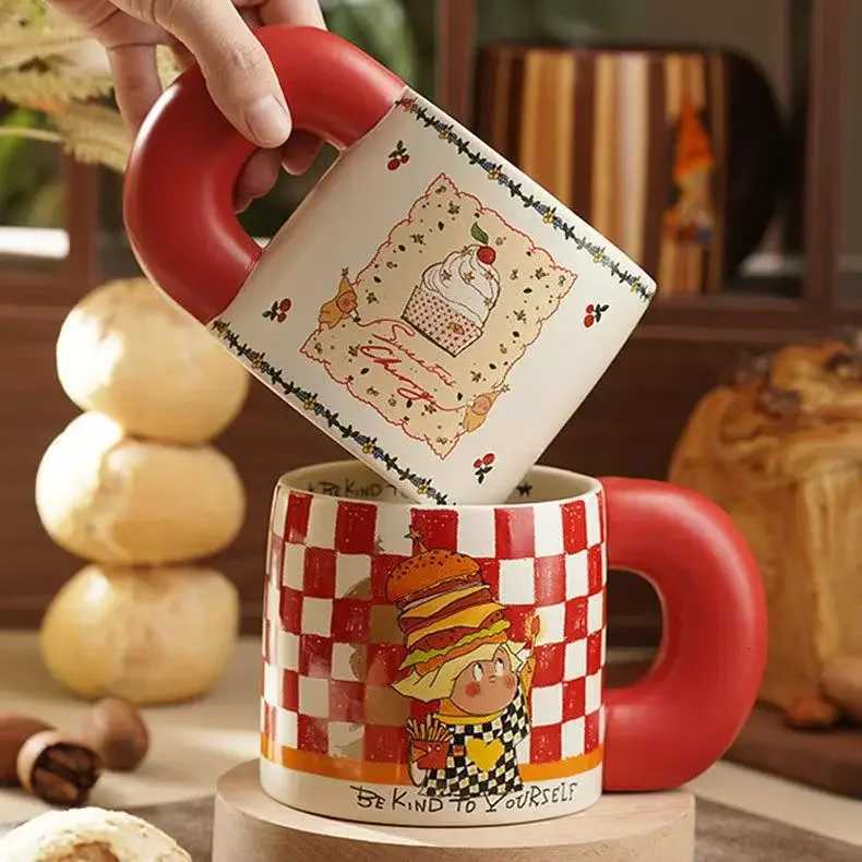 High Aesthetic Cartoon Ceramic Mug Cute Breakfast Milk Coffee Mugs Creative Couple Water Cup Gift Collaboration Free Stickers M251206 - view 7