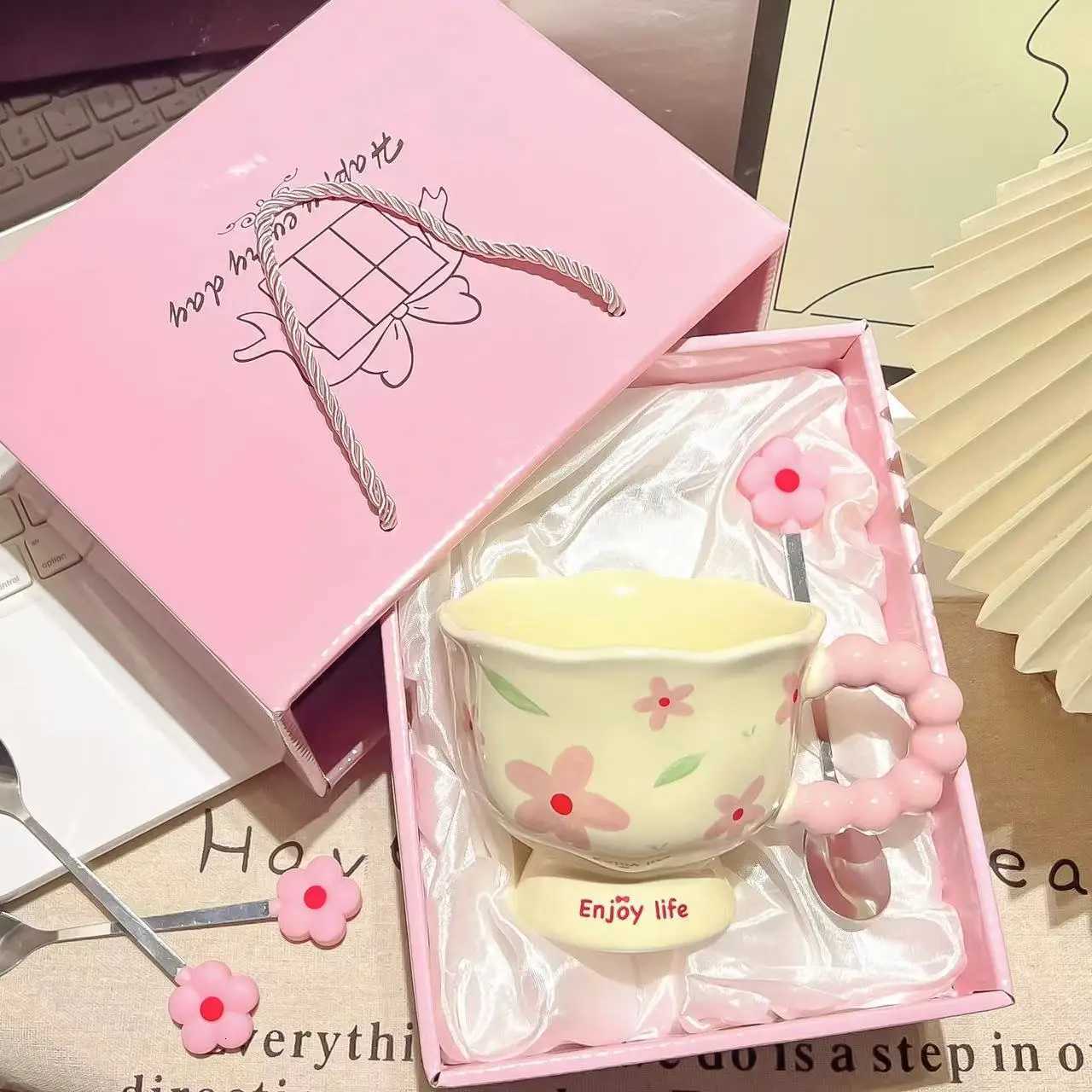 Girls Birthday Gift Souvenir Coffee Cup Mugs Coffee Cups Creative Flower Mug Household Ceramic Cup High Value Water Cup M251206 - view 7