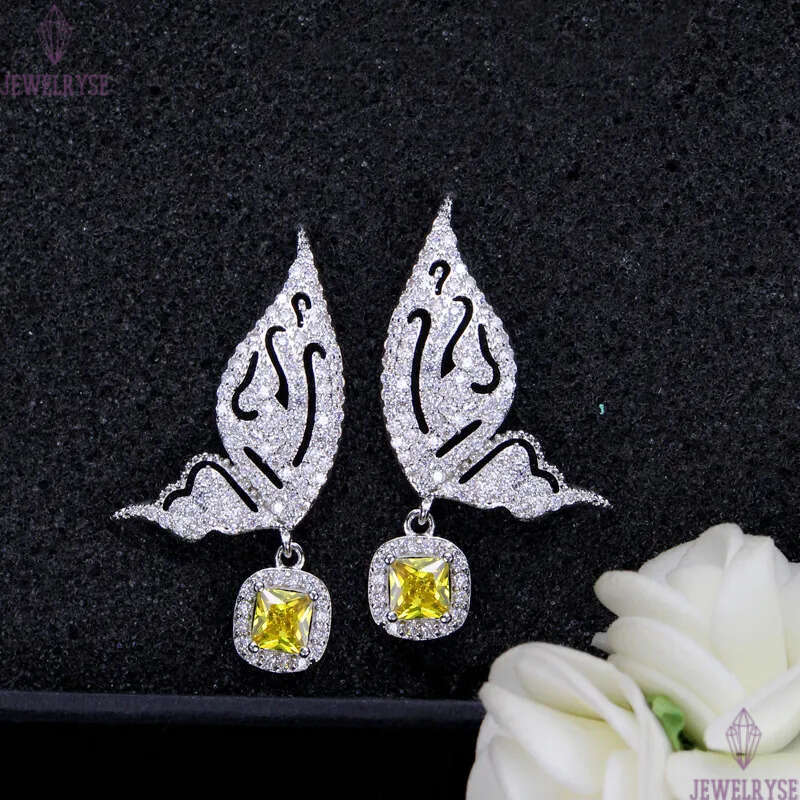 Fashion Butterfly Earrings jewelry Charm designer earrings Bride Wedding 925 Sterling Silver Post Yellow Blue AAA Cubic Zirconia Copper Earring For Wo