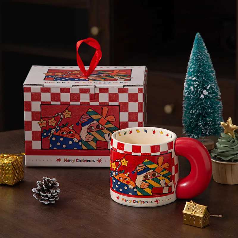 Cartoon Illustration Style Christmas Ceramic Mug Couple Water Cup Girls Christmas Gift Box Mug M251206 - view 7