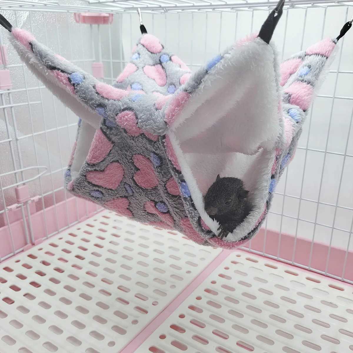 Double Layered Hamster Plush Hammock Cozy Warm Four Seasons Small Pet Hanging Nest Pet Supplies for Small Pet Hamster Guinea Pig M251206