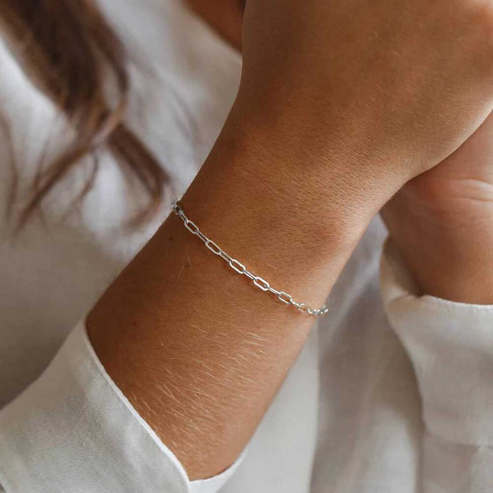 eManco Exquisite Minimalist Link Chain Bracelet Stainless Steel Silver Color Womens Daily Fashion Gatherings Gifting W251206