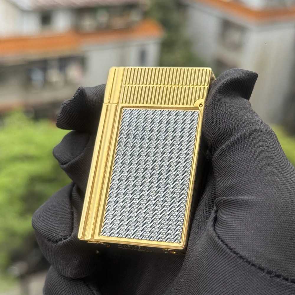 Double Grooves Cigarette Lighter Adjustable Sofe Flame Gas Lighter For Smokers Open Ding Sound Luxury Paris Lighter Mans Gift H251206
