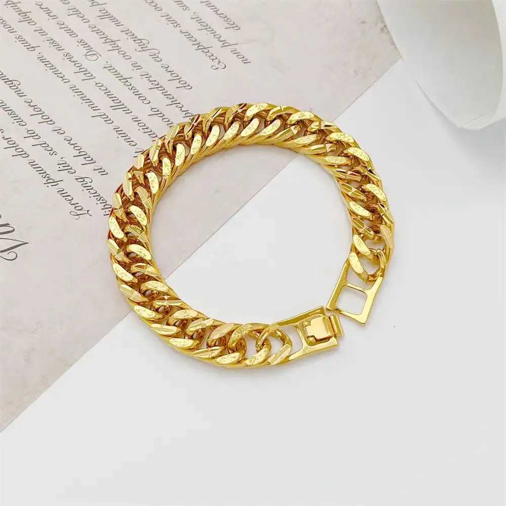 24k gold domineering personality mens car flower bracelet thick AU999 real gold bracelet twisted style tank boss chain W251206