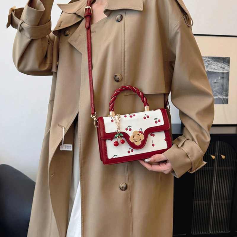 Sweet Crossbody Bag Fashion Cherry Print Top-Handle Ladies Luxury Square Shoulder Bag Women High Quality Sling PurseT251206