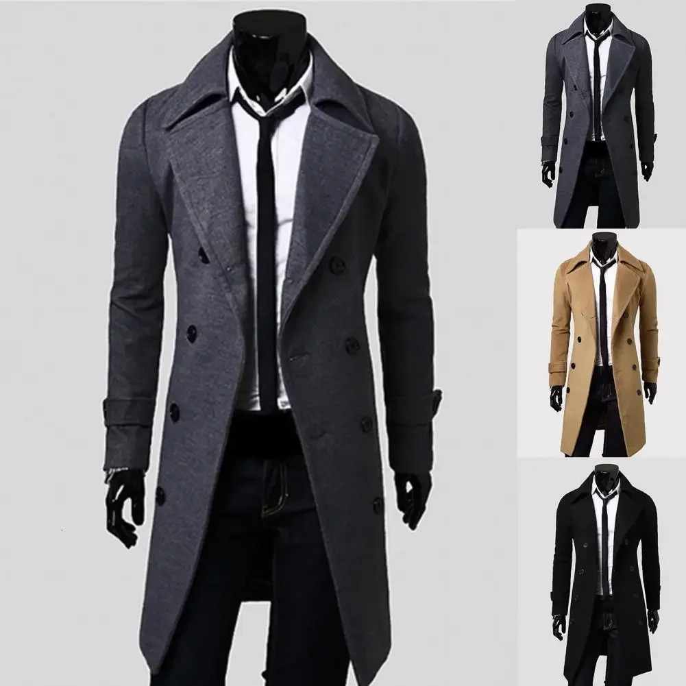 Simple Trench Coat Double-breasted Male Men Coat Coldproof Pure Color Jacket 251202 - view 5