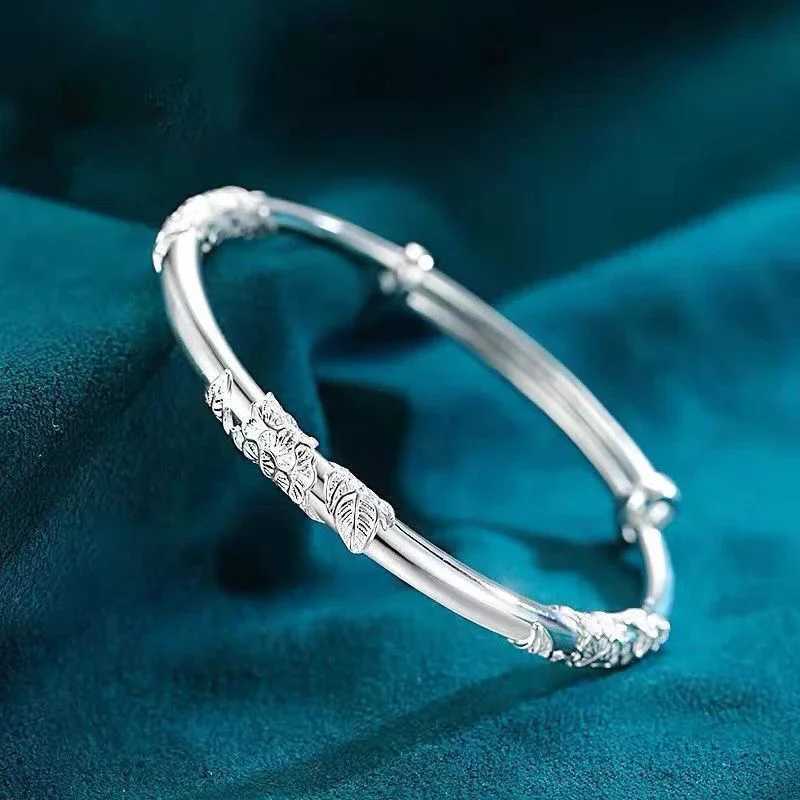 ALIZERO 925 Sterling Silver Full-blown Flowers Bangle Bracelet For Womens Delicate Open Adjustable Bracelets Fashion Jewelry W251206