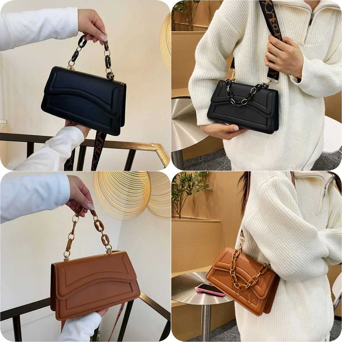 New fashionablesimple and personalized acrylic chain hand-held small square bagwomens beautiful shoulder bag crossbody bagT251206
