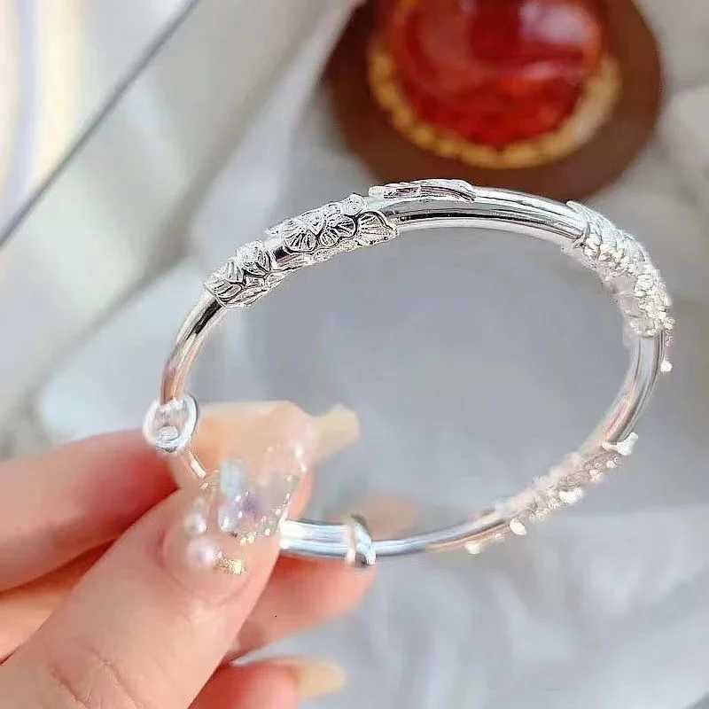 ALIZERO 925 Sterling Silver Full-blown Flowers Bangle Bracelet For Womens Delicate Open Adjustable Bracelets Fashion Jewelry W251206