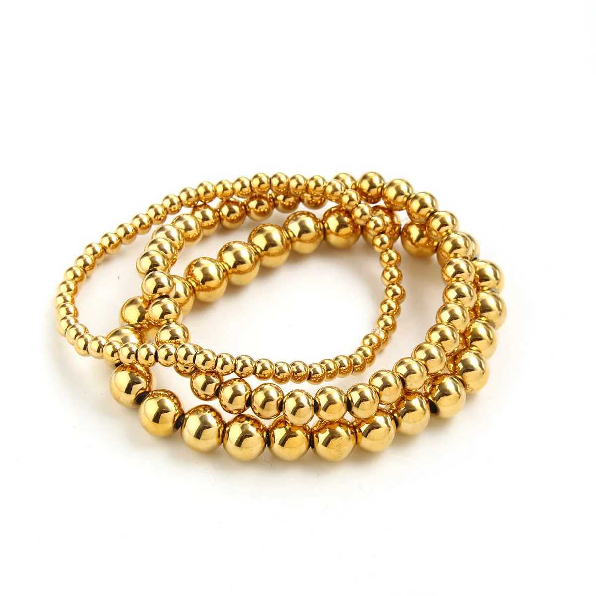 MHSSUN Fashion Waterproof Smooth Stainless Steel Bracelets 2-10mm Elastic Beaded Gold Plated Stackable Bracelet Women Jewelry W251206