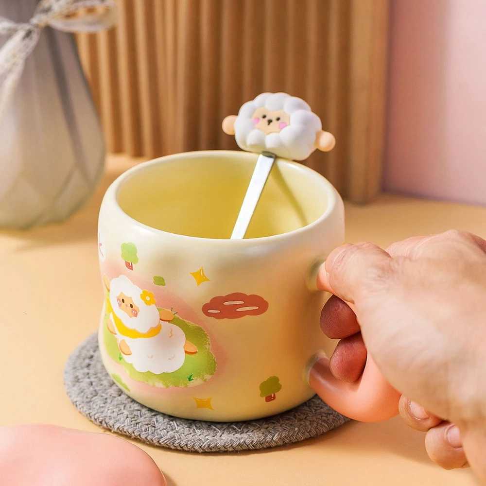 Creative Cartoon Ceramic Cup with Lid Spoon Home Office Couple Water Cups Exquisite Gift Ins Style Coffee Kawaii Milk Mug M251206 - view 5