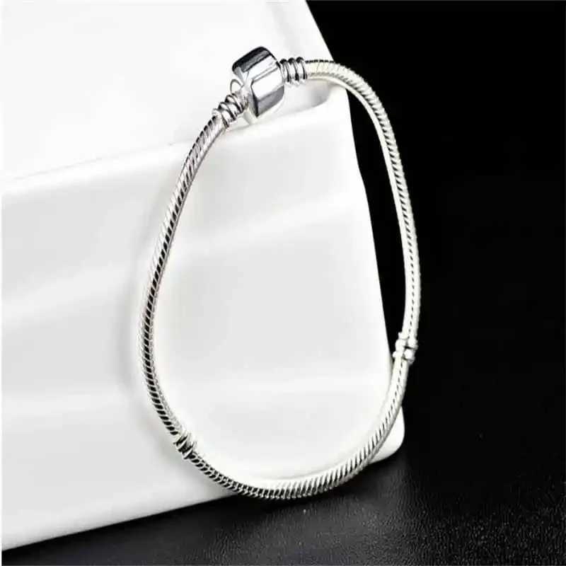 Famous Brand Original Certified 925 Sterling Silver Bracelet for Women DIY Charms Beads Snake Link Chain Classic Wrist Jewelry W251206