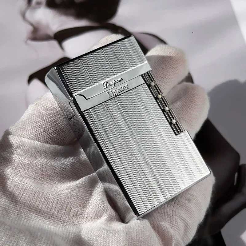 2024 Metal Blue Flame Butane Gas Lighter Steel Sound Lound Windproof Straight-up Lighter Smoking Accessories H251206