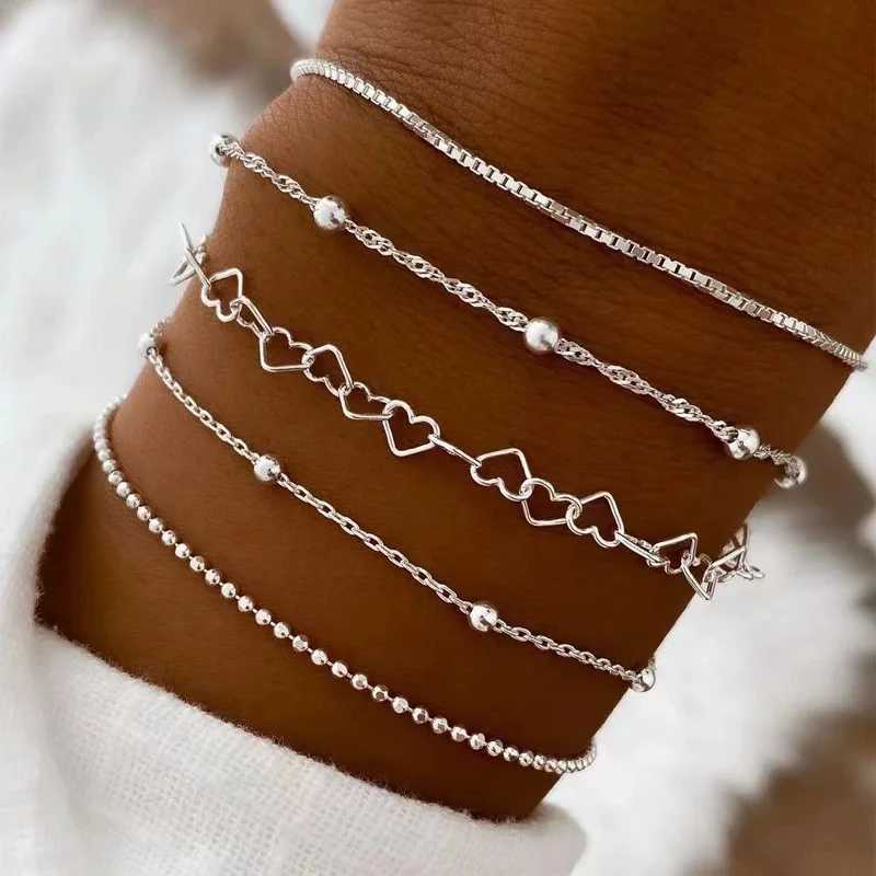 Minimalist 5-Piece Hollow Bead Bracelet With Fine Chain Set Womens Layered Necklace Combination Fashionable Daily Accessories W251206