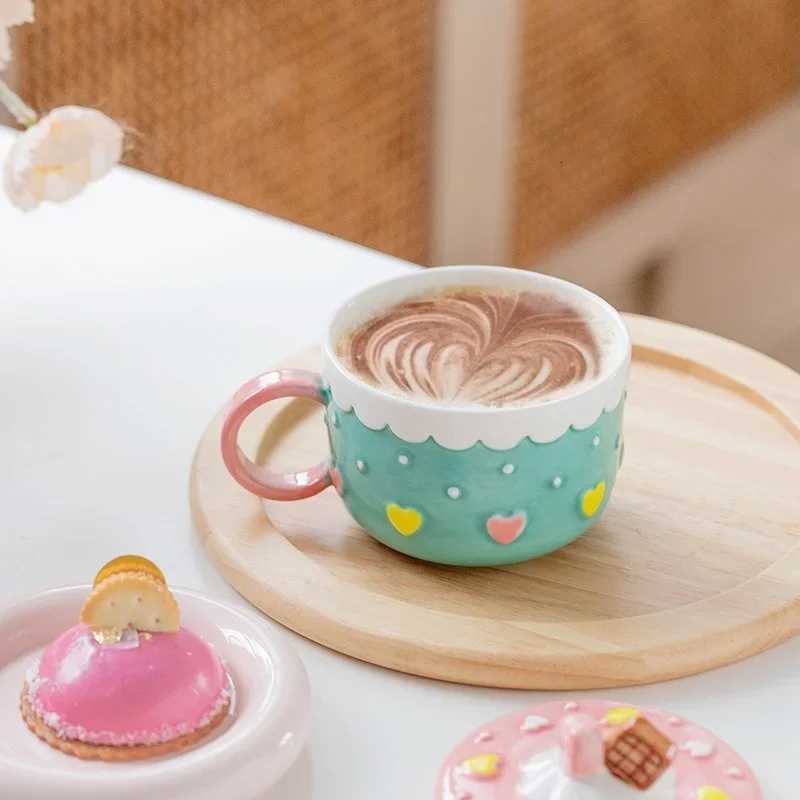 430ml Ceramic Coffee Mug Creative Cute Cake Embossed Pattern Water Cup Large Capacity with Cover Home Office Juice Mugs Gift M251206 - view 6