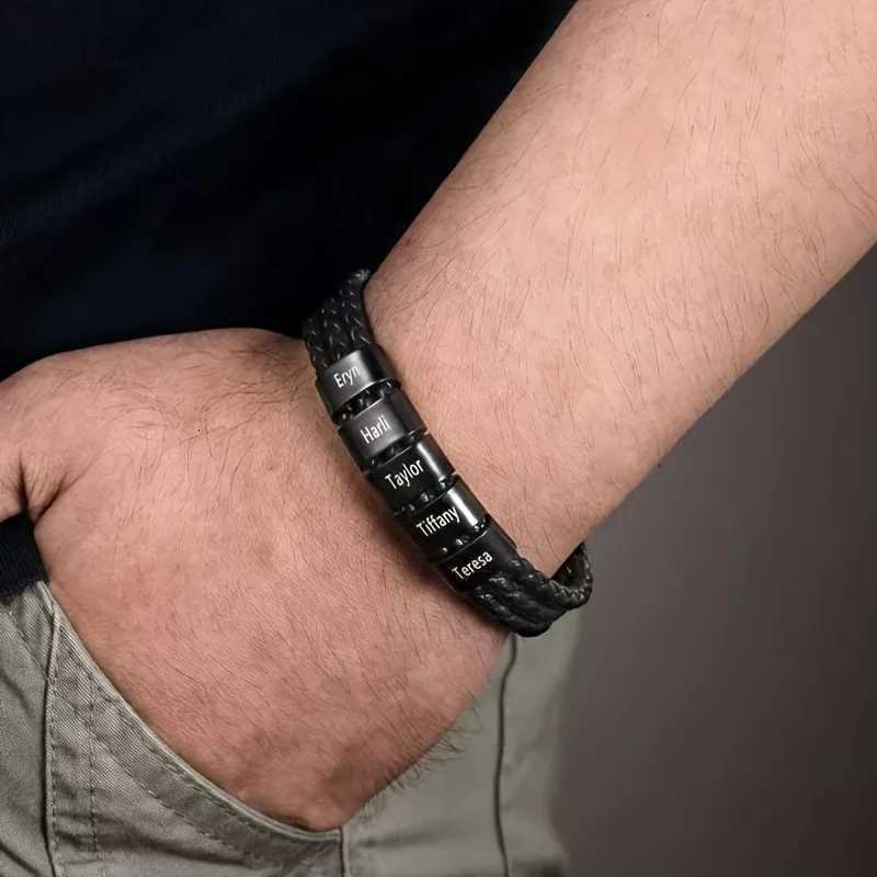 Customized Stainless Steel Bracelet for Men Personalized with 1-5 Names Gift for Dad Grandpa Uncle Husband Fathers Day Gifts W251206