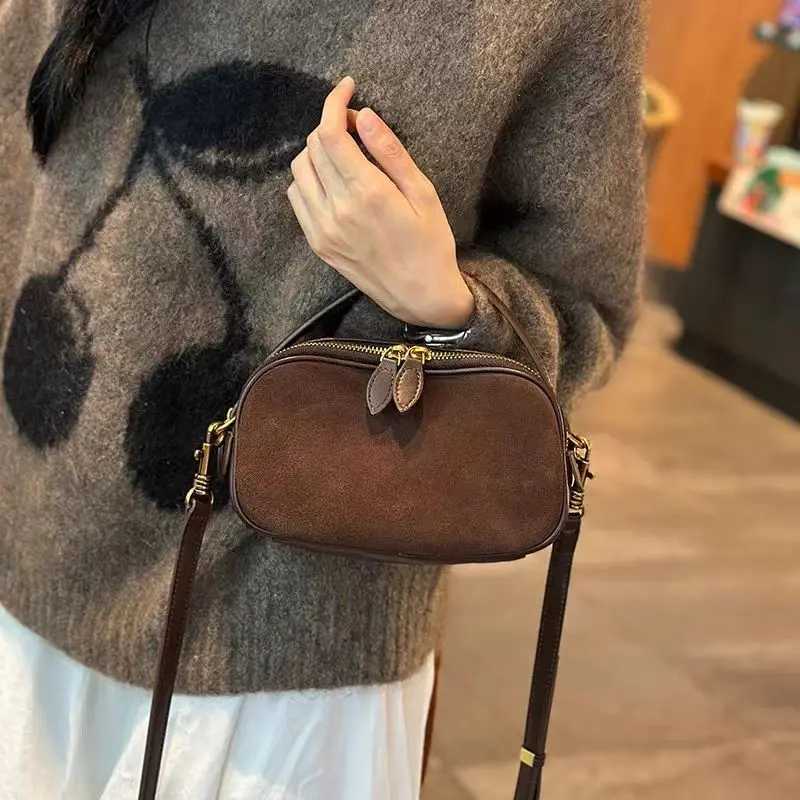 Womens Genuine Suede Cowhide Leather Shoulder Bag Soft Cow Versatile Ladies Crossbody Bag Trendy Luxury Female DesignerT251205