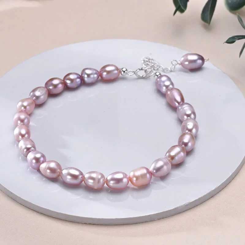 YWYC 6-7mm Rice Shape Freshwater Pearl Bracelet Pink Purple Mix Color S925 Sterling Silver Chain Womens Hand Bracelet Jewelry W251206