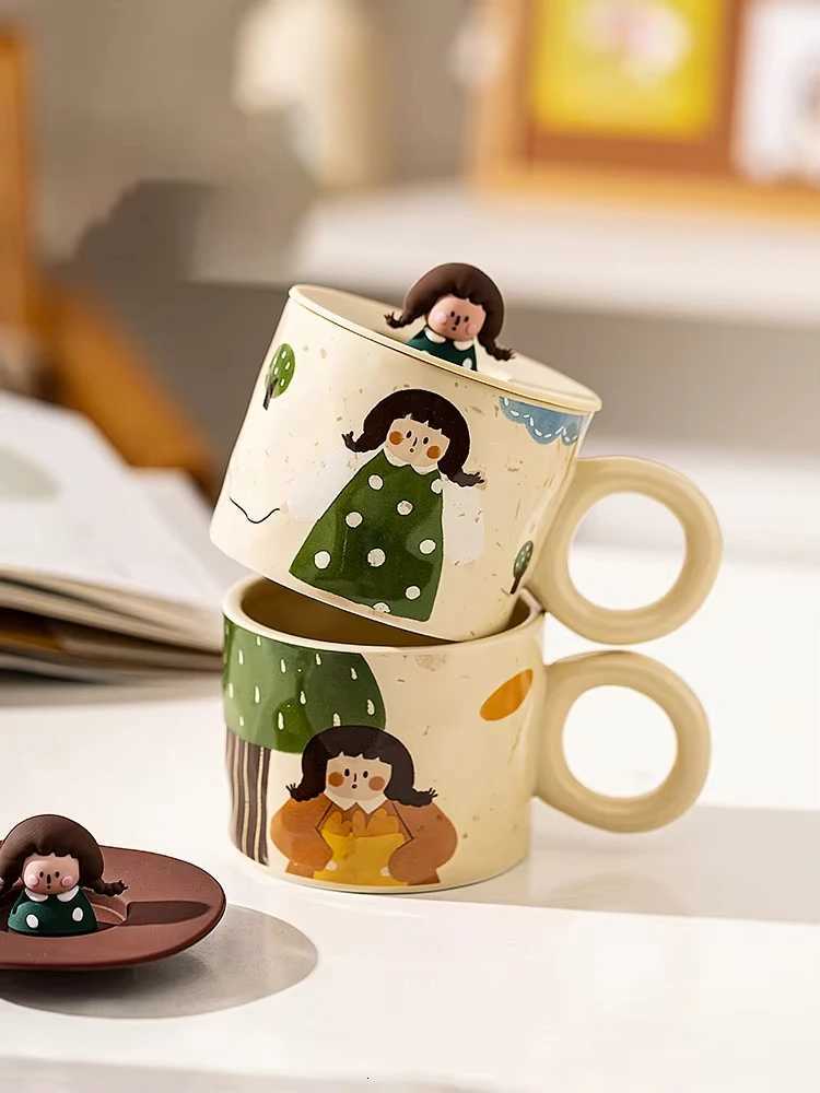 Cute Ceramic Mug with Lid - Breakfast Granola Milk Cup for Couples Office Use Birthday Souvenir Gift - Colorful Water Coffee Mug M251206 - view 4