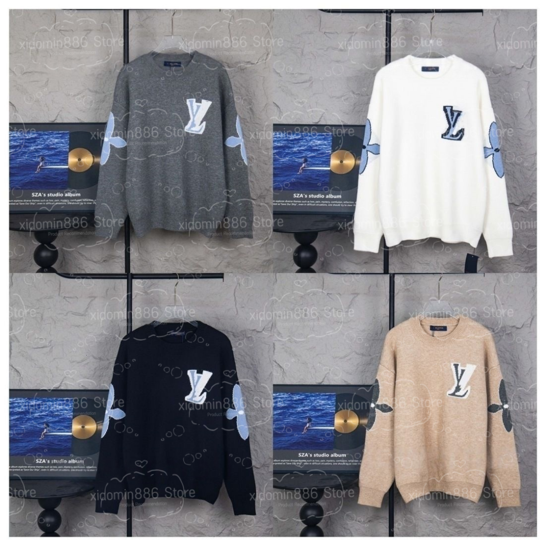 Men's Plus Size LV Hoodies Sweatshirts jacquard letter knitted sweater in autumn winter acquard knitting machine e Custom jnlarged detail crew neck cotton