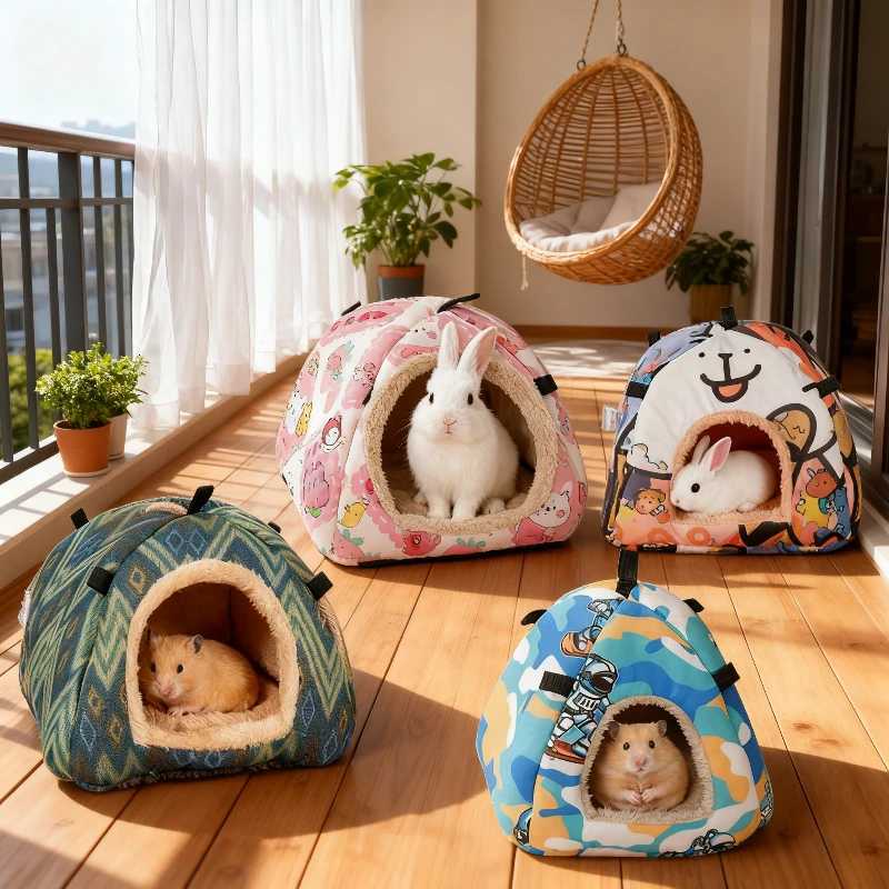 Pet Golden Bear Hides in Sleep Cabin with Velvet Warmth Bird Rabbit Mouse Hanger Waterproof and Cold Proof Small Animal Nest M251206