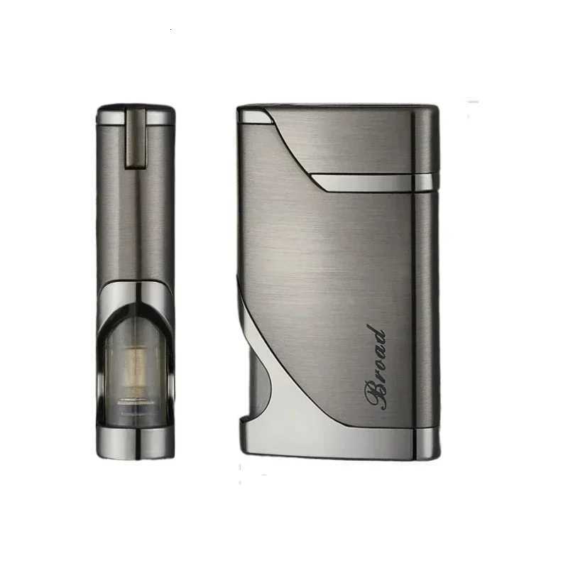 Metal Windproof Butane Gas Lighter with Transparent Gas Window Refillable Turbo Torch for Cigar Red Flame Personali Design H251206