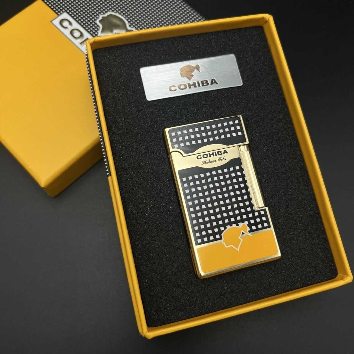 Metal Cigar Lighter Windproof Grinding Wheel Firestone Torch Jet Flame Inflatable Butane Gas Lighter Cigar Accessories Gift BoxC250307