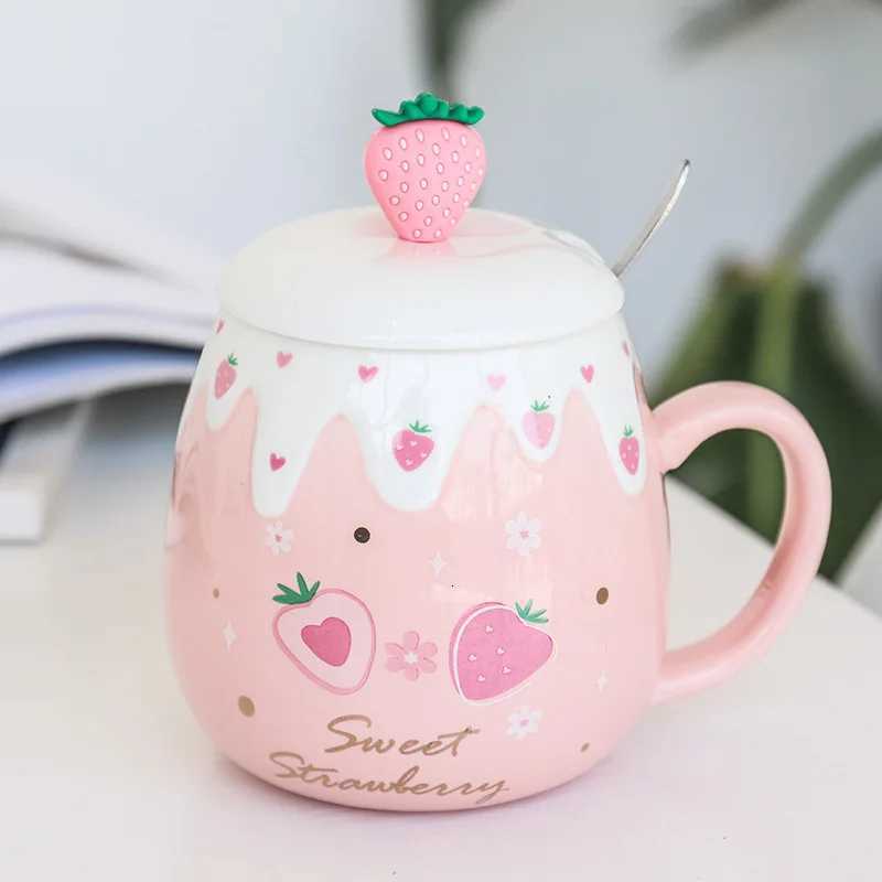 Fruit Strawberry Ceramic Mugs Pink Girl Heart Art Small Fresh Water Bottle Office Business Belly Cup Cute Coffee Drinkware Mug M251206 - view 6