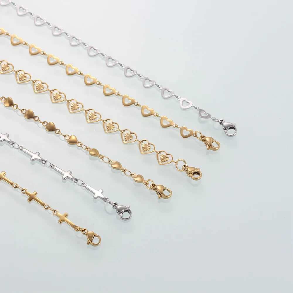 7-9 Inch Stainless Steel Bracelets For Women Heart Cross Chain Bracelets Charms Femme Gold Silver Color Female Fashion Jewelry W251206