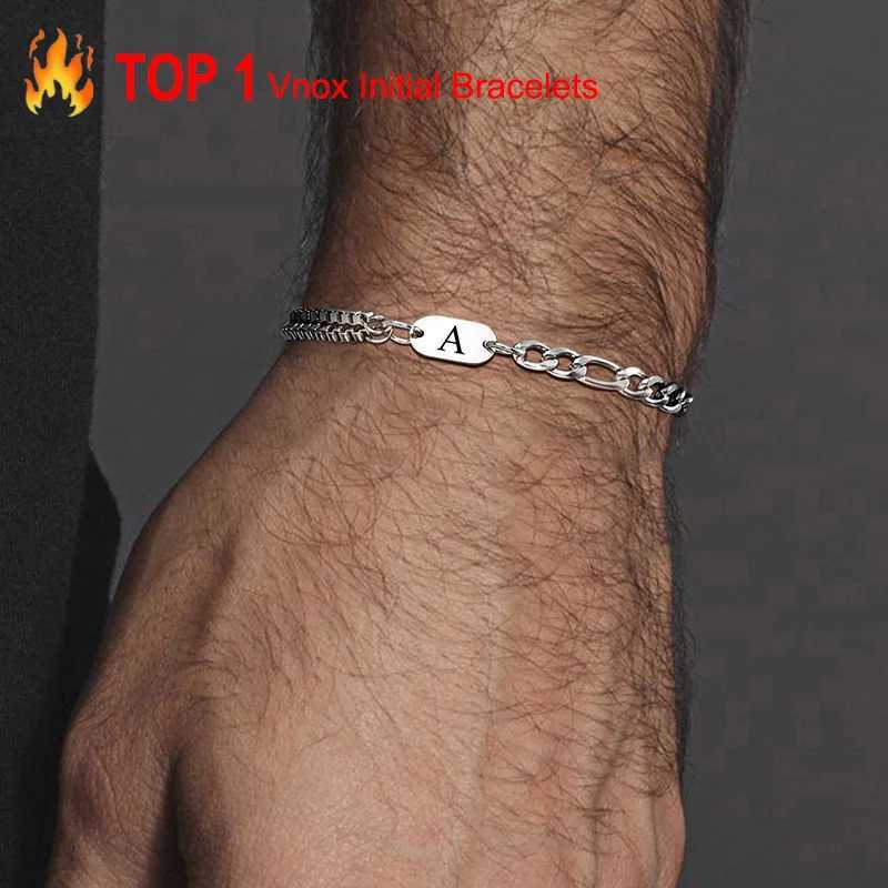 Vnox A-Z Initial Bracelets for Men Women Never Fade Figaro Chain Double Layered Box Link Chain Bracelets Name Gift for Him W251206