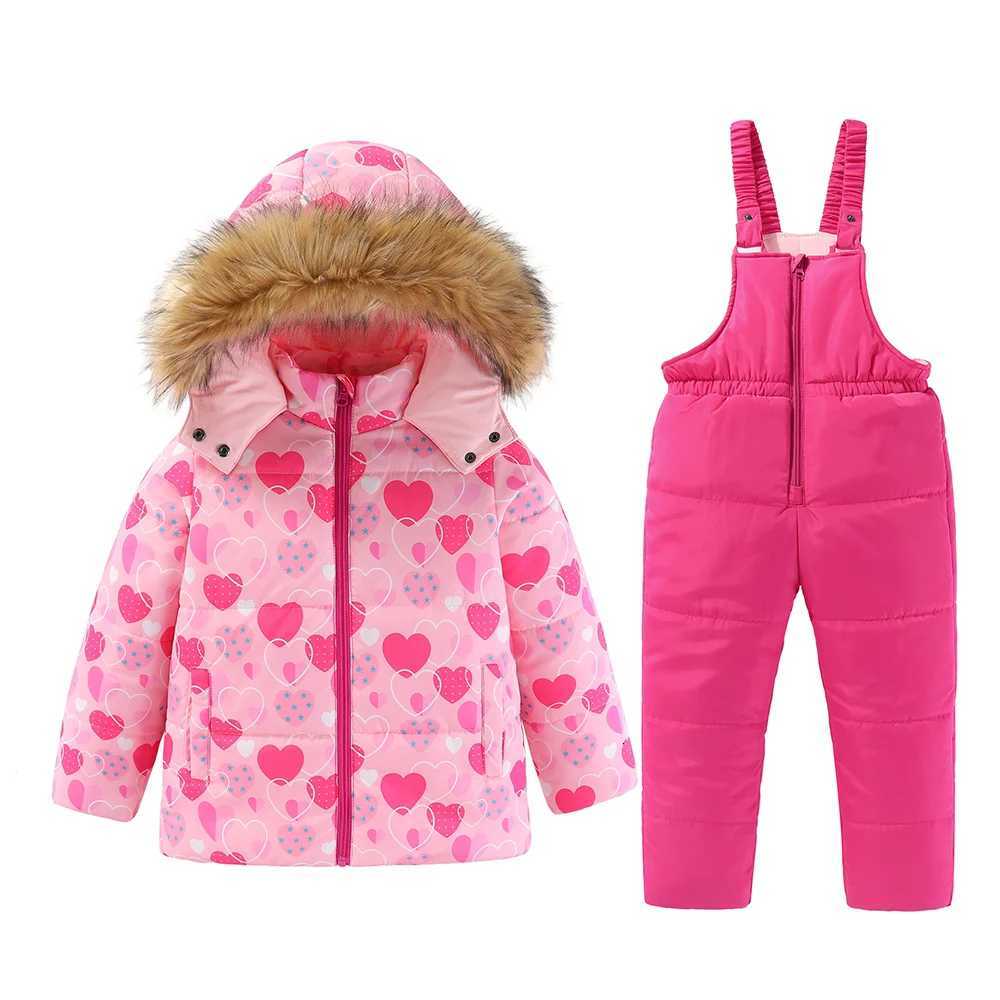 4-8T Kids Girls Ski Suits Hooded Snowboard Coats Children Winter Warm Pant Outdoor Sportwear Thick Cotton Snowboard Skiing SuitW251206