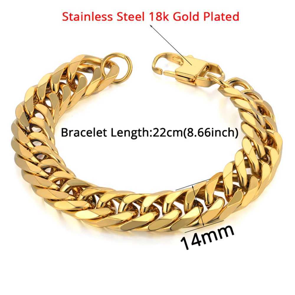 Mens 316L Stainless Steel Male Bracelet Wholesale Gold Silver Color Braclet Chunky Cuban Chain Link Bracelet For Man Jewelry W251206