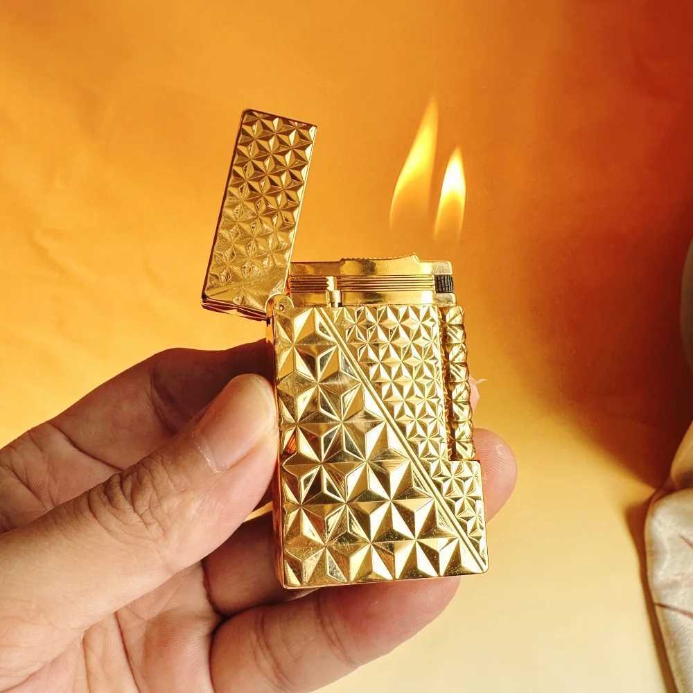 Luxury brand cust lighter with diamond flame grid design refillable ces with cust smoking accessories H251206