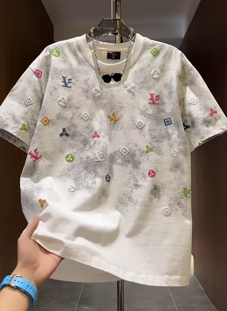 Designer Luxury Clothing Fashion Tie-dye High-end Round Neck 2025 Summer New Short Sleeve Light Luxury Trendy Loose T-shirt Half Sleeve Men