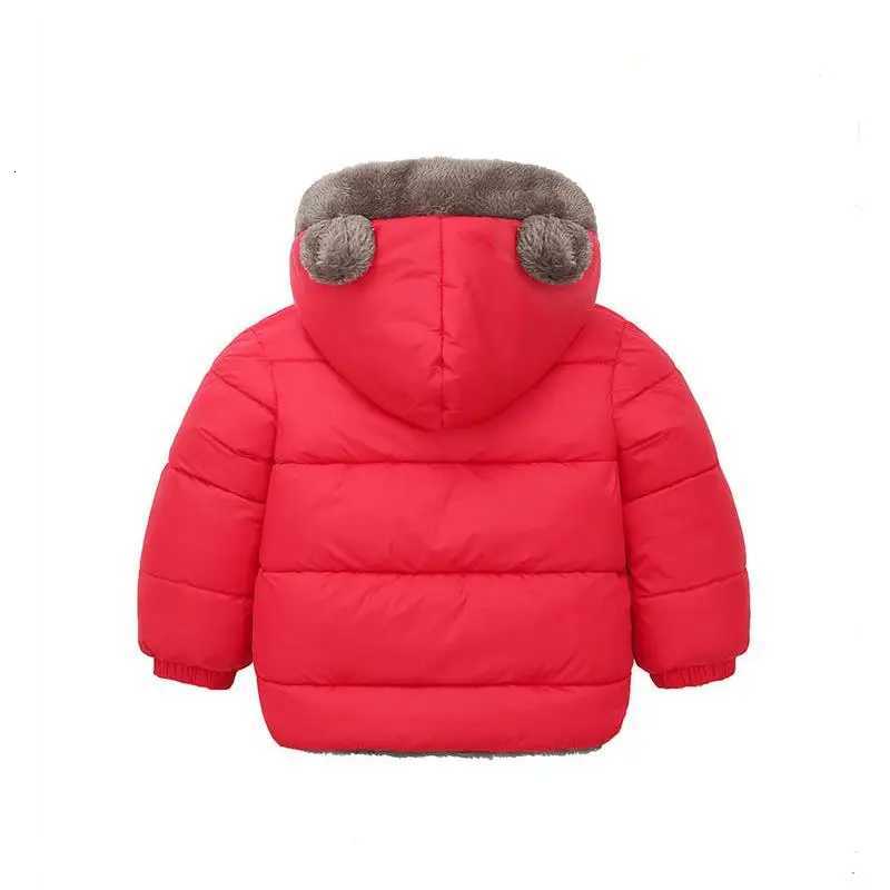 Childrens winter coat boys plush thick down jacket girls warm zipper rabbit ear hooded jacket solid color casual ovrcoatW251206