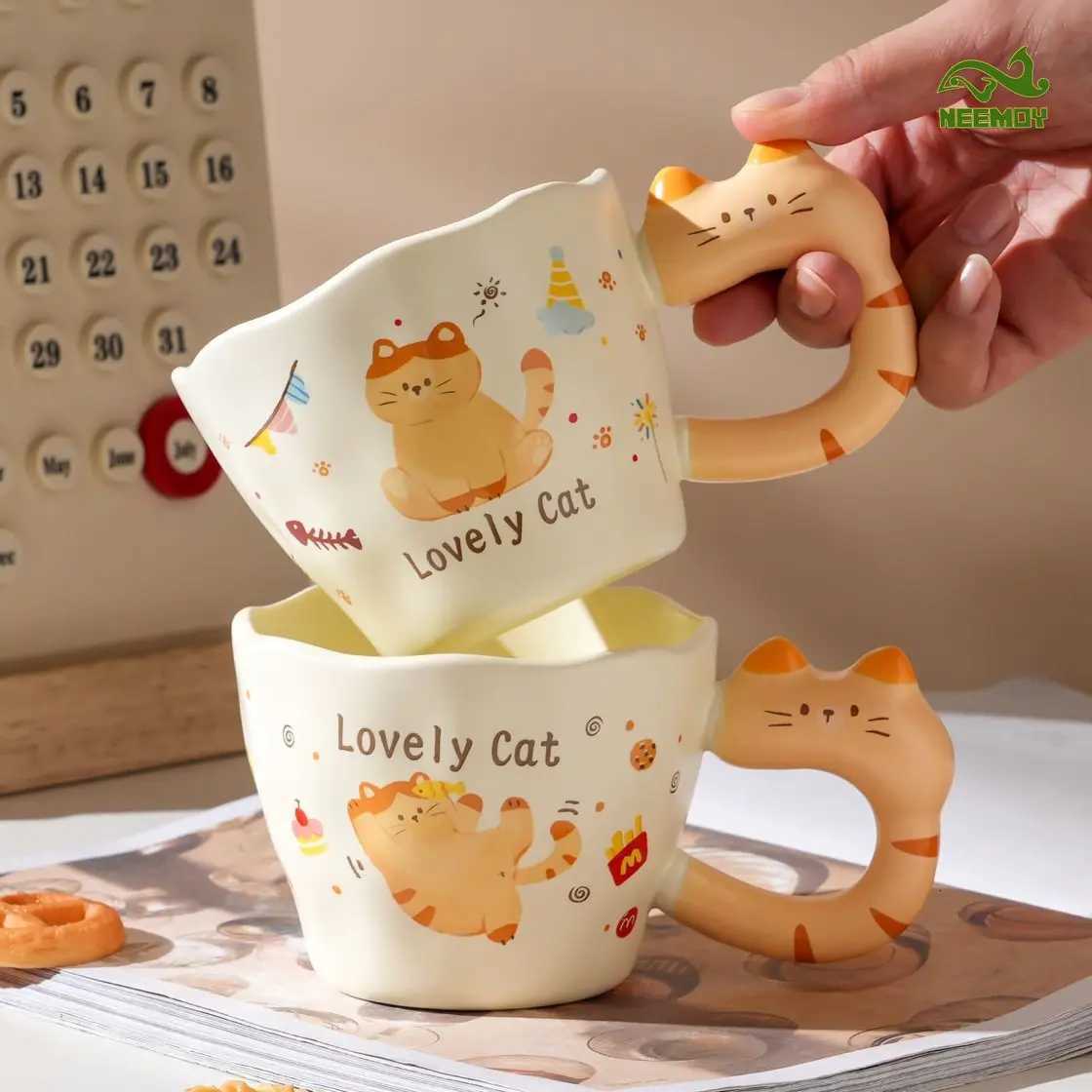 Cute and Creative Cat Drinking Water Mug Birthday Gift Mug Ceramic Cup Breakfast Home Office Girl Birthday Gift Drinkware M251206 - view 5