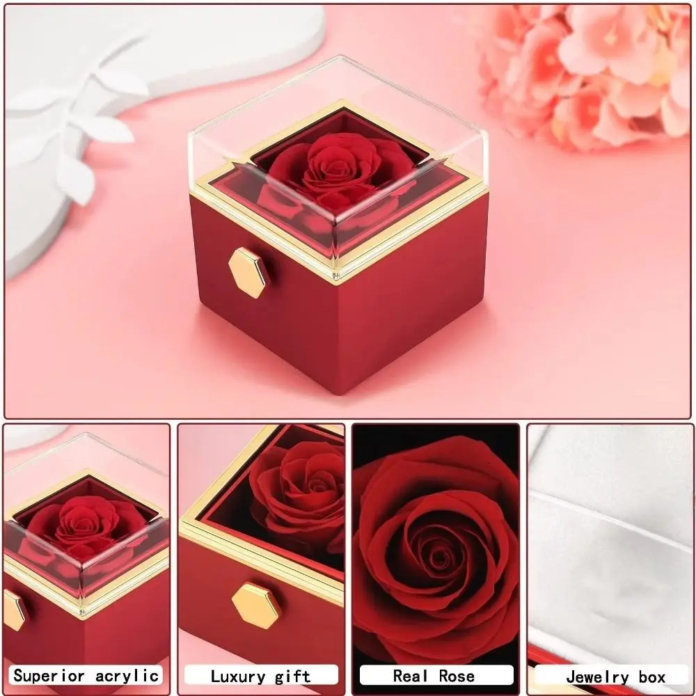Rotation Rose Jewelry Gift Box Eternal Rose Ring Display Proposal Ring Boxes Dustproof Jewelry Display Rack Lovers 251201