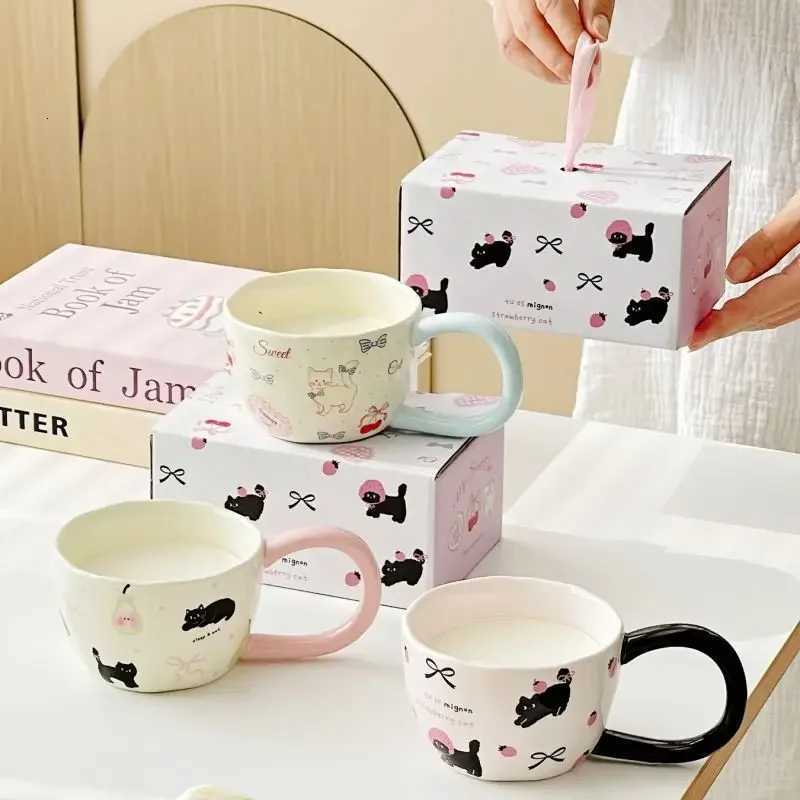 Cute Cat Ceramic Mug Big Handle Breakfast Oat Cup Birthday Gift Household Water Couple Coffee Cup High Value Gift Drinkware M251206 - view 5