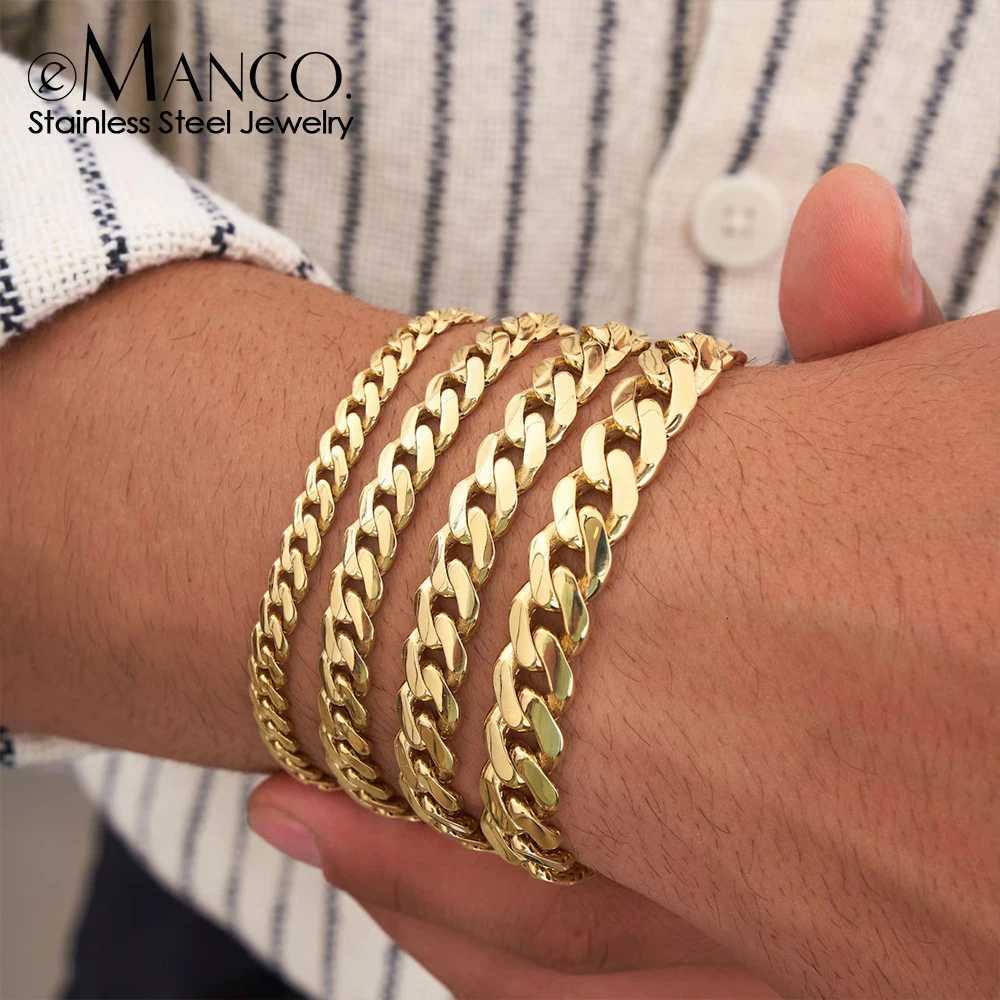 eManco 4/6/8MM Curb Chain Bracelets Classic Stainless Steel Charms Cuban Chain Bracelets for Men Women wholesale W251206